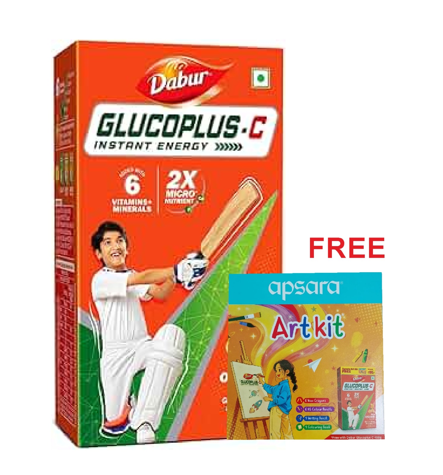 Dabur Glucoplus -C Orange 450gm + Apsara Artkit Free